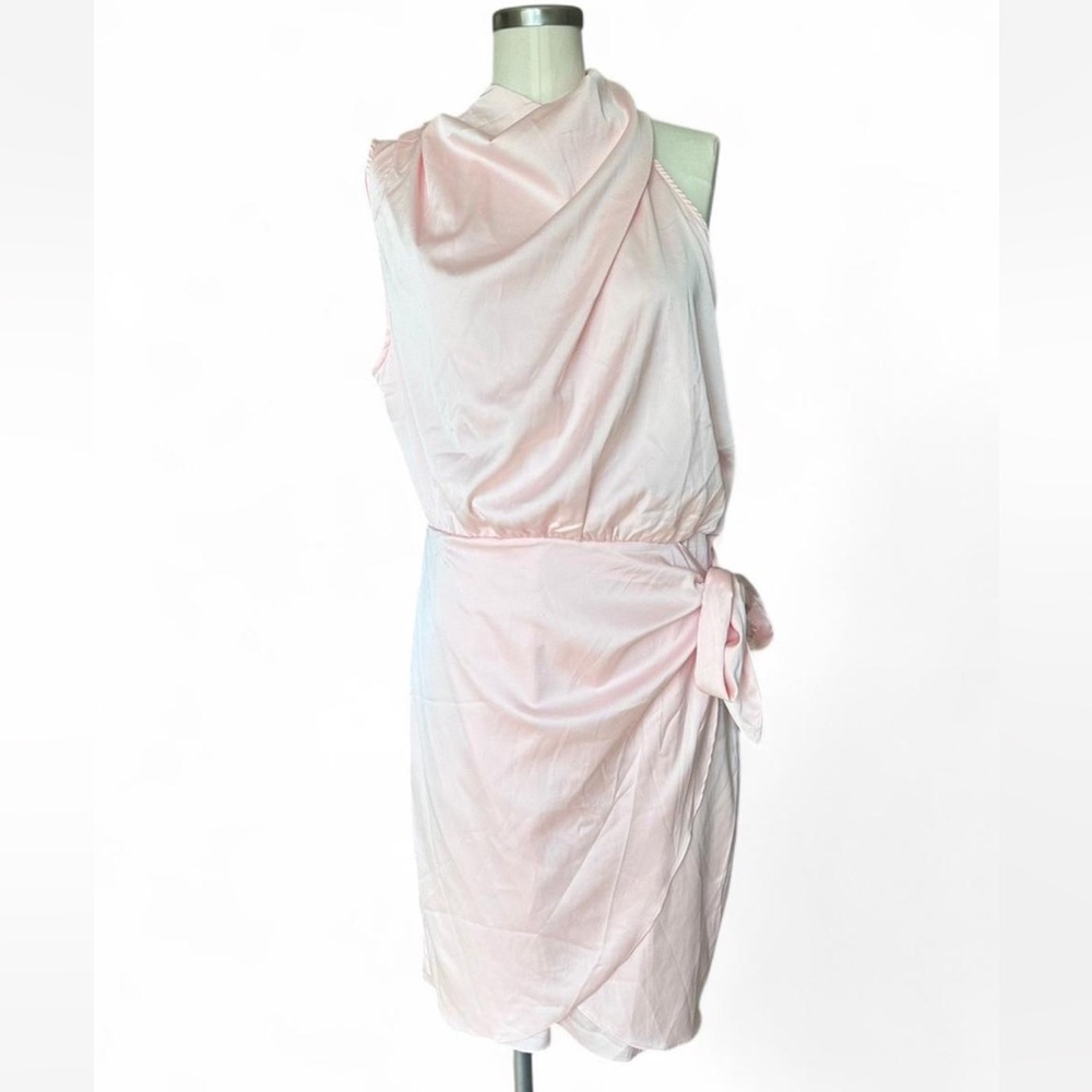 Brand New with Tag Pink Satin Midi Wrap Dress